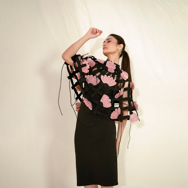 Onyx Fleur Cape Dress