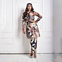 Organza Trench Dress With Printed Pants