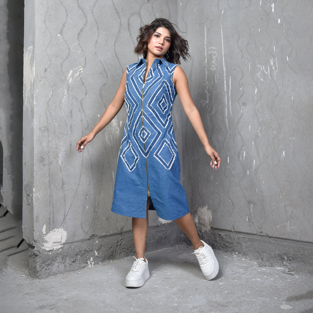 diamond denim dress Diamond Fringe Denim Dress for Women – DAASH INDIA