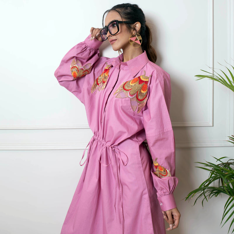 Pink Cotton Gathered Dress