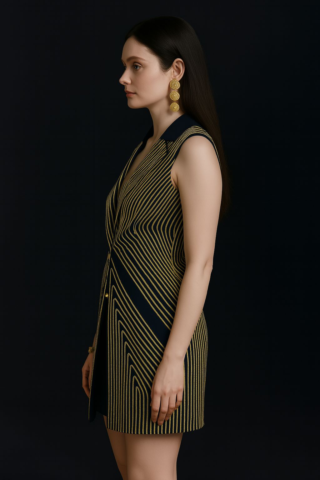 Gold-Cord Geometric Blazer Dress