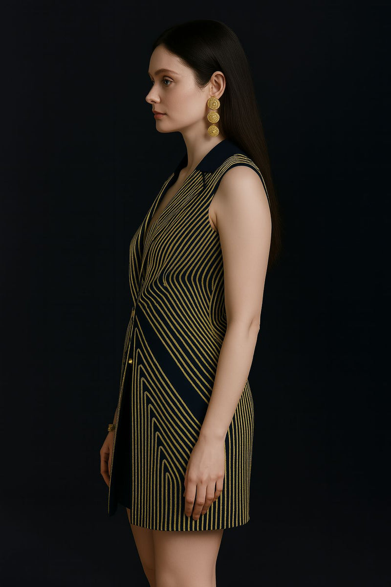 Gold-Cord Geometric Blazer Dress