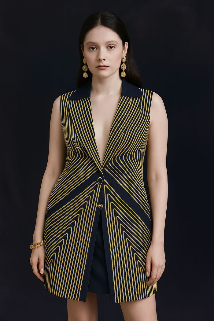 Gold-Cord Geometric Blazer Dress
