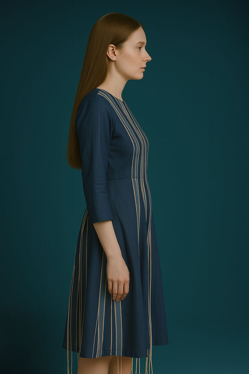 Vertical Denim on Denim Striped Midi Dress