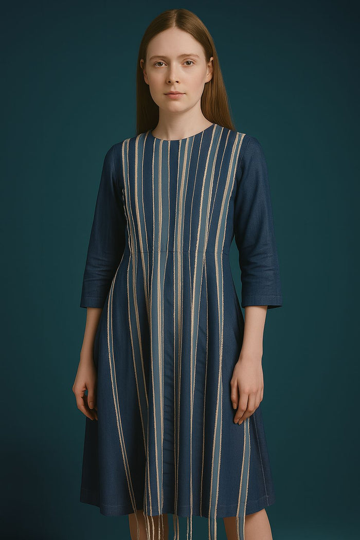 Vertical Denim on Denim Striped Midi Dress