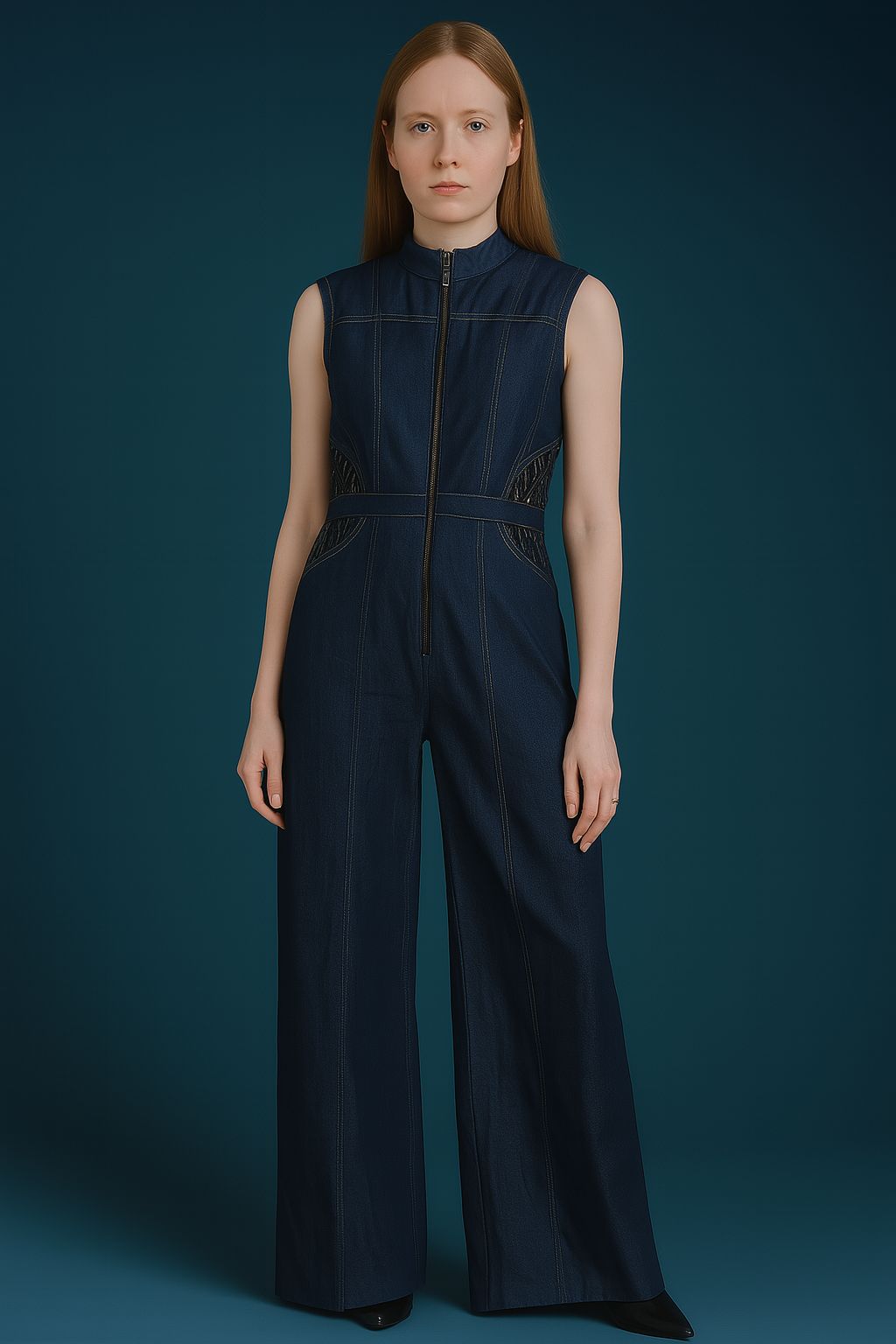 Sculpted Denim Utility Jumpsuit