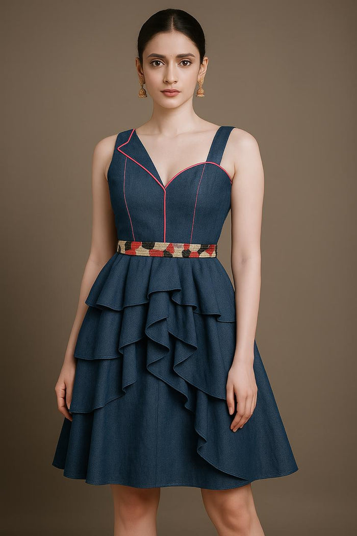 Cascade Ruffle Denim Dress